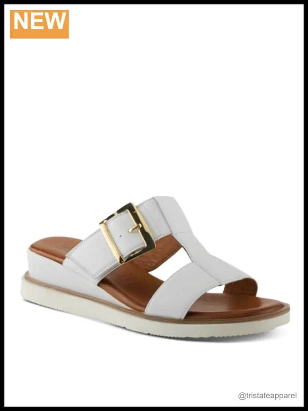 Leather Wedge Platform Sandals Adjustable Buckle Slip On Comfort Footbed